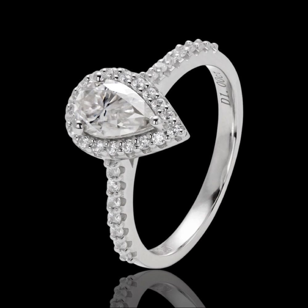💯% AUTHENTIC! VVS1 💎1 Ct Pear Cut Moissanite Ring w/ Halo TESTS + for DIAMOND